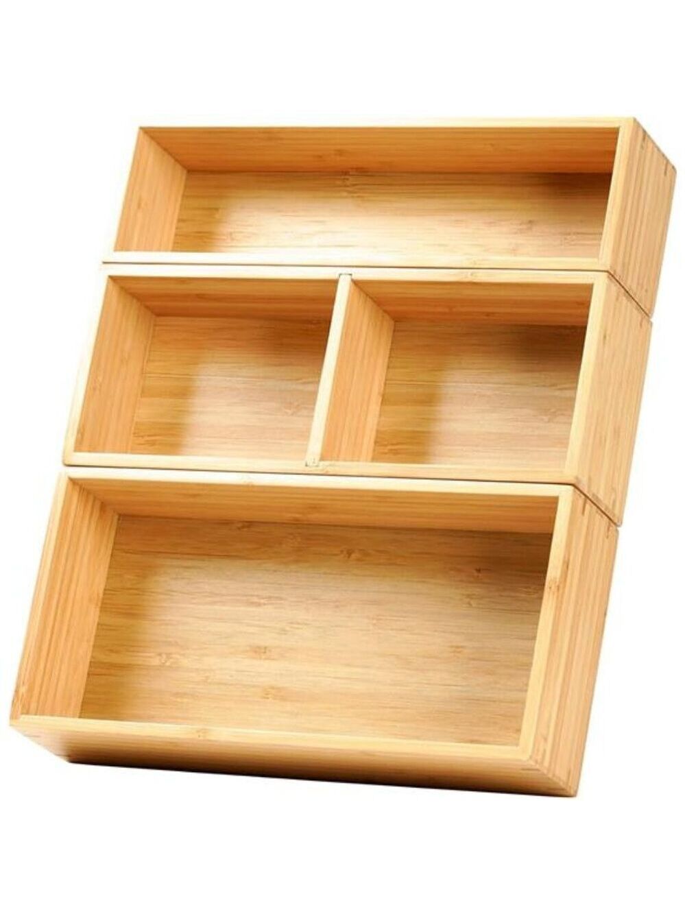 Bamboo Drawer Organizer Storage Boxes Modular Kitchen Office Jewelry Makeup